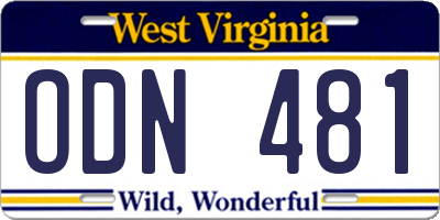 WV license plate ODN481