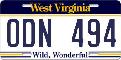 WV license plate ODN494