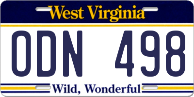 WV license plate ODN498