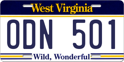 WV license plate ODN501
