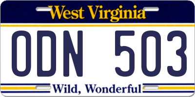 WV license plate ODN503