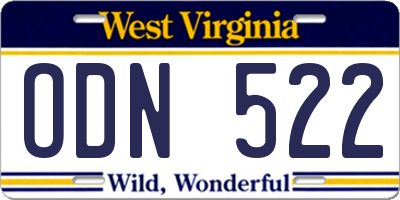 WV license plate ODN522