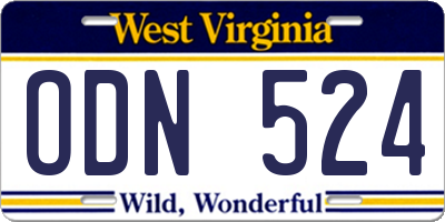 WV license plate ODN524