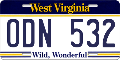 WV license plate ODN532
