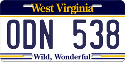 WV license plate ODN538