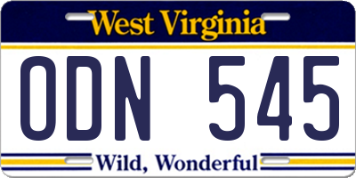 WV license plate ODN545