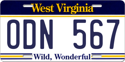 WV license plate ODN567