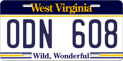 WV license plate ODN608