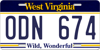 WV license plate ODN674