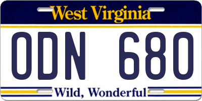 WV license plate ODN680