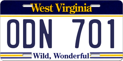 WV license plate ODN701