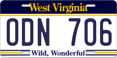 WV license plate ODN706