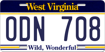 WV license plate ODN708