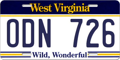 WV license plate ODN726