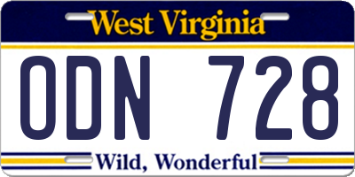 WV license plate ODN728