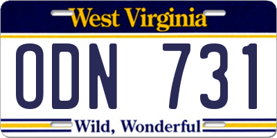 WV license plate ODN731