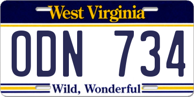 WV license plate ODN734