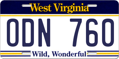WV license plate ODN760