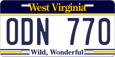 WV license plate ODN770