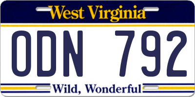 WV license plate ODN792