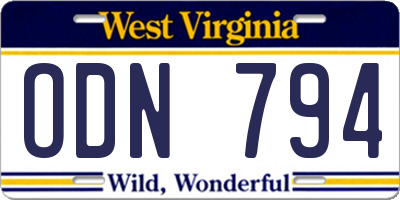 WV license plate ODN794
