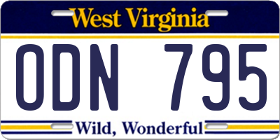 WV license plate ODN795