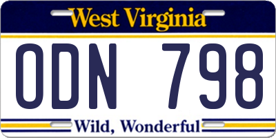 WV license plate ODN798