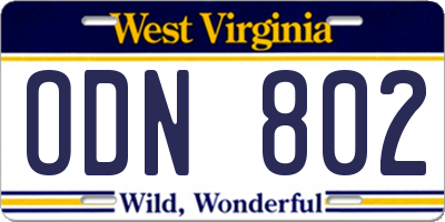 WV license plate ODN802