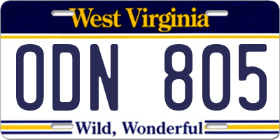 WV license plate ODN805