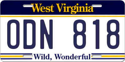 WV license plate ODN818