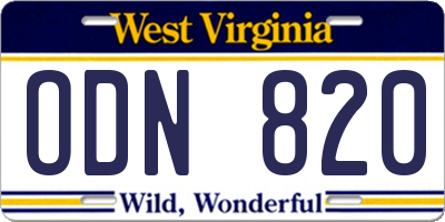 WV license plate ODN820