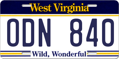 WV license plate ODN840