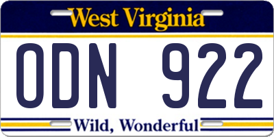 WV license plate ODN922
