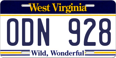 WV license plate ODN928