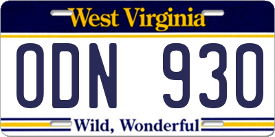 WV license plate ODN930