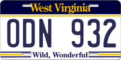 WV license plate ODN932