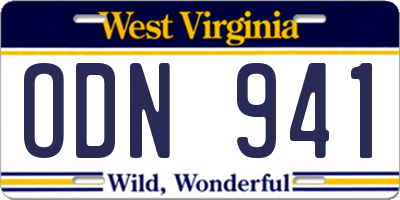 WV license plate ODN941