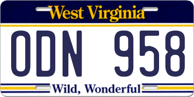 WV license plate ODN958