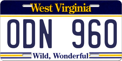 WV license plate ODN960