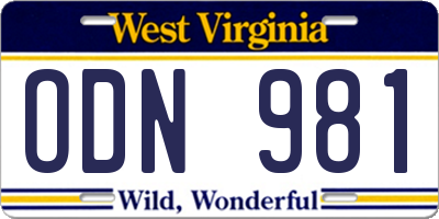 WV license plate ODN981