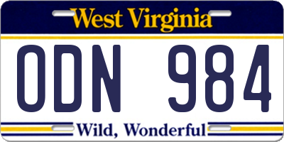 WV license plate ODN984