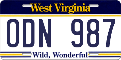 WV license plate ODN987