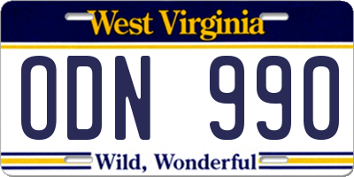 WV license plate ODN990