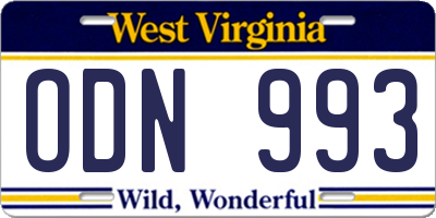 WV license plate ODN993