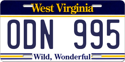 WV license plate ODN995