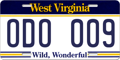 WV license plate ODO009