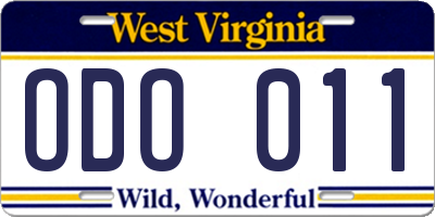 WV license plate ODO011