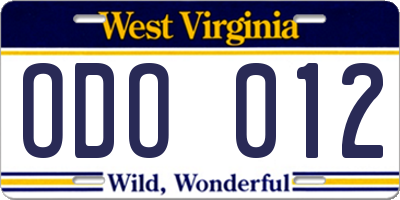 WV license plate ODO012