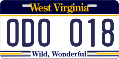 WV license plate ODO018