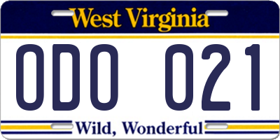 WV license plate ODO021